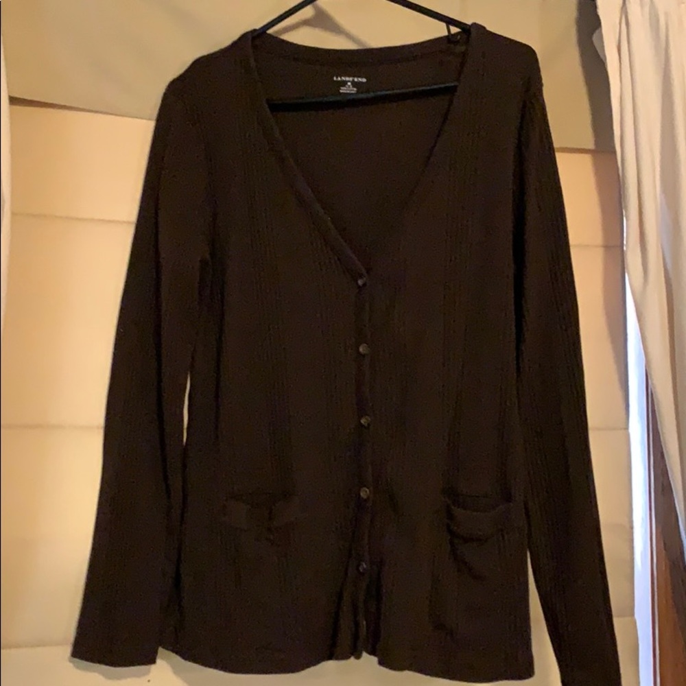 Vneck Long Sleeve Lands End Brown Ribbed Cardigan